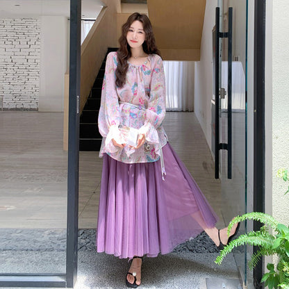 2点セット！【セットアップ】花柄 UVカットシースルーカーディガン＋チュールスカート 上下セット 春秋 フレンチロマンティック 超映え【SHシリーズ】