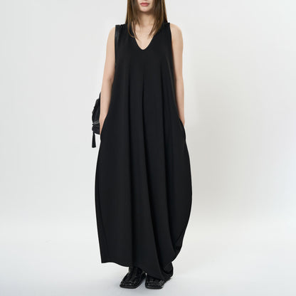 【ワンピース】夏 フレンチ ディープUネック アシンメトリー スリム バロン ノースリーブワンピース【JZシリーズ】