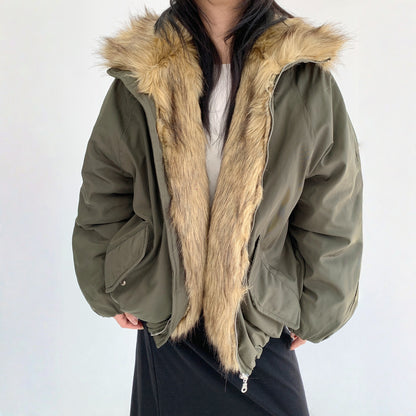 【アウター】春 秋 冬 ニッチ 切り替え ファー襟 厚手 中綿 ジャケット 【FCシリーズ】