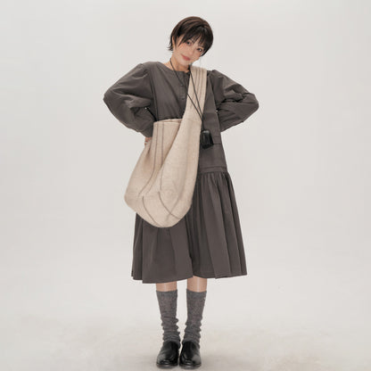 【ワンピース】レディース ゆったり 体型カバー 大きめサイズ ミディアムロング 長袖 シャツワンピース デザイン感 上品 秋【JZシリーズ】