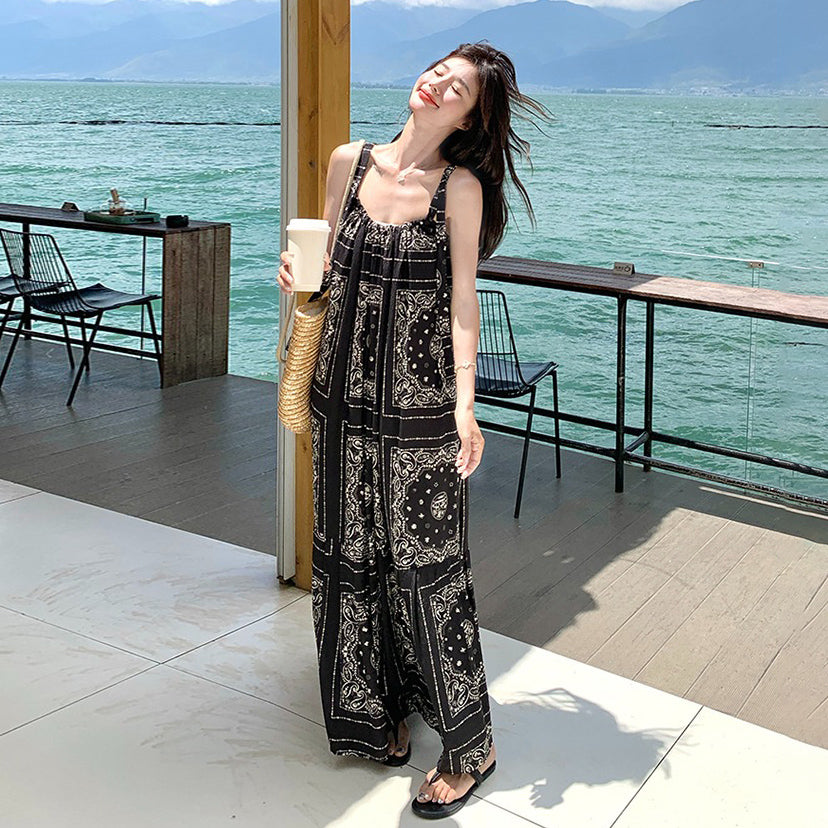 【ワンピース】フレンチヴィンテージ ボヘミアン ノースリーブワンピース 夏 高見え キャミソールロングドレス【SHシリーズ】