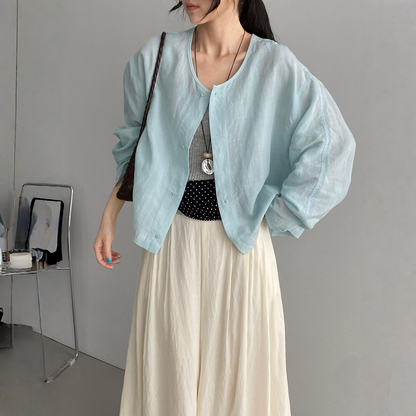 【アウター】テンセル×リネン さわやかな印象 フロントボタン 薄手で通気性あり ジャケット 【JZシリーズ】