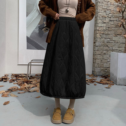 【ボトムス】中綿入りバルーンスカート レディース 秋冬 韓国風 Aライン ミディ丈 体型カバー【JZシリーズ】