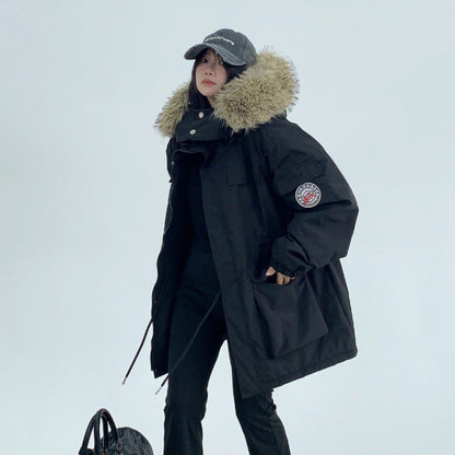 【アウター】💖ユニセックスで着用可！アメリカンヴィンテージ風ワークジャケット ミドル丈 ファー付き 冬新作 綿入れコート【FCシリーズ】