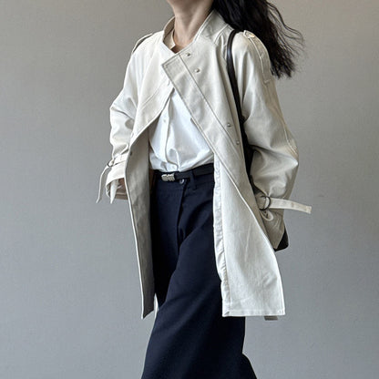 【アウター】ブリティッシュスタイル スタンドカラー トレンチコート レディース 秋 ゆったり カジュアル ベルト付きウエストマーク ショートコート【JZシリーズ】