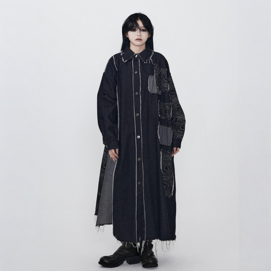 【ワンピース】春 秋 冬 ダーククール系 デニムトレンチコート ワンピース 【AHシリーズ】