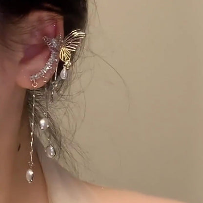 【🎁 B2G1｜先行スタート！】【グッズ】蝶モチーフ メッシュタッセル イヤーカフ イヤリング一体型 小众 高級感 レディース ピアス