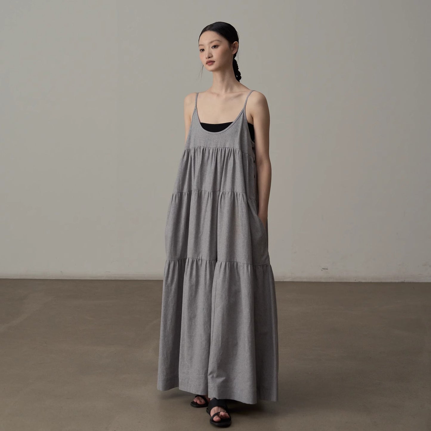 【ワンピース】リラックス感たっぷり キャミロングワンピース 夏のバカンスコーデに ノースリーブドレス【JZシリーズ】