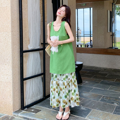 背心＋花柄長裙套裝｜夏季寬鬆兩件式穿搭｜休閒顯瘦氣質套裝【SH系列】