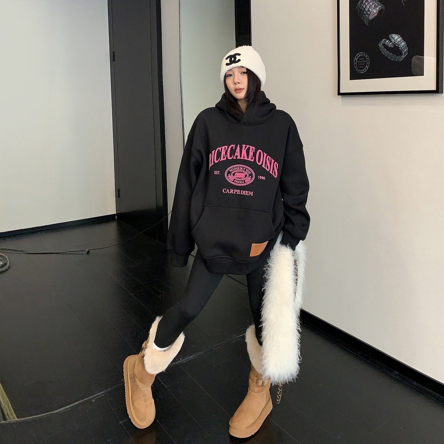 【トップス】ベロアプリント 春 秋 冬 プリント 裏起毛  フード付き パーカー【FCシリーズ】