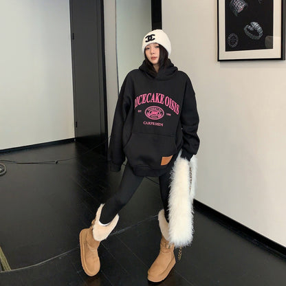 【トップス】ベロアプリント 春 秋 冬 プリント 裏起毛  フード付き パーカー【FCシリーズ】