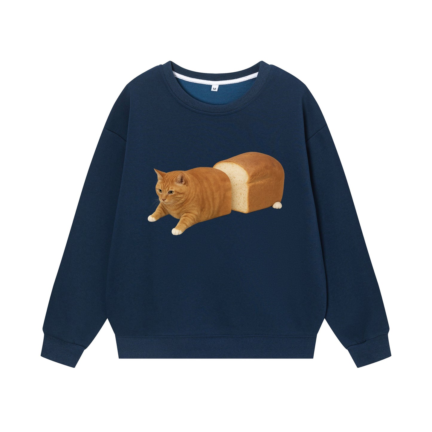 【トップス】パン猫プリント クルーネックスウェット ユニセックス 秋冬 ゆったり カジュアル【FCシリーズ】