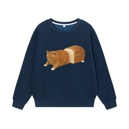 【トップス】パン猫プリント クルーネックスウェット ユニセックス 秋冬 ゆったり カジュアル【FCシリーズ】
