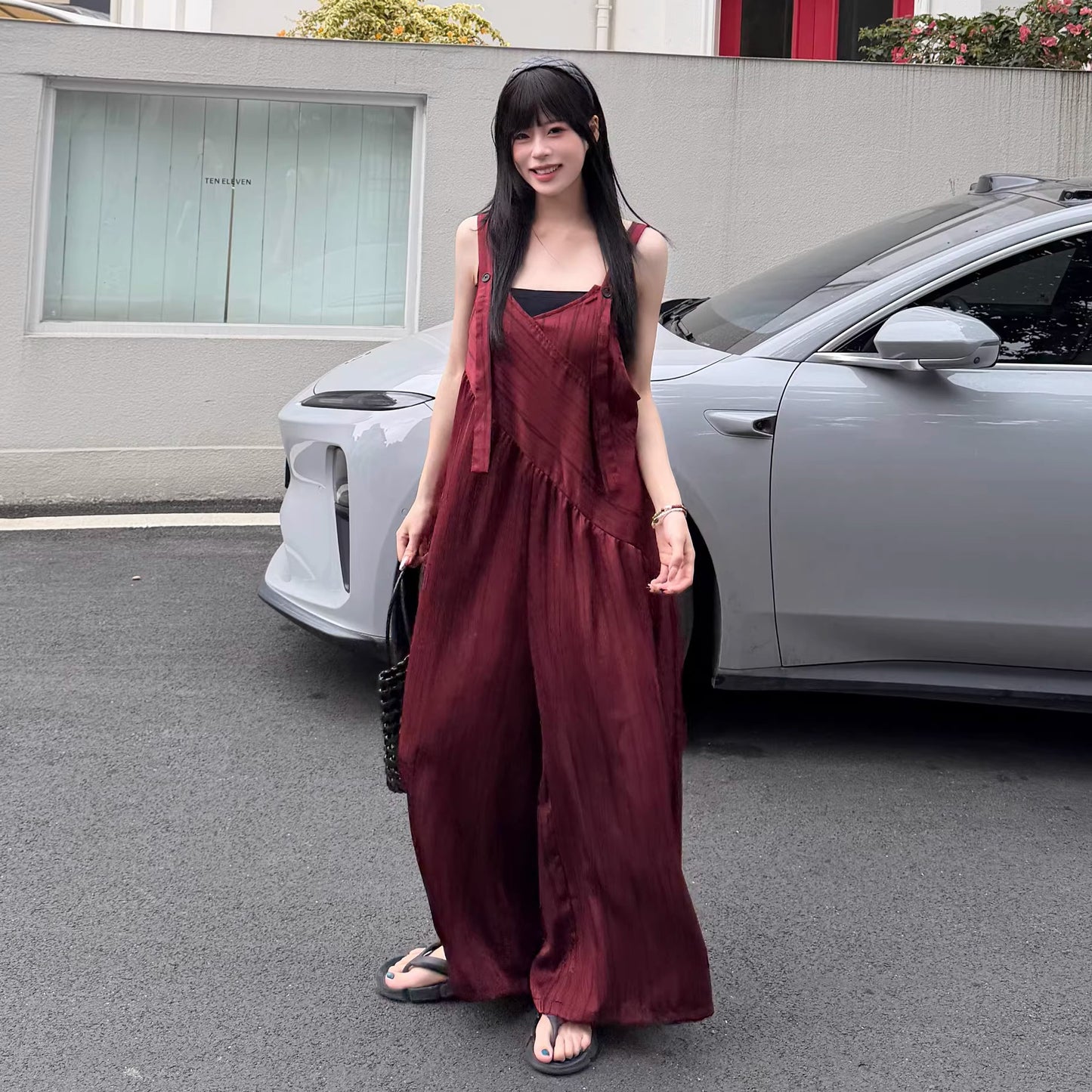 【ボトムス】ストライプ サロペット レディース 夏 オーバーサイズ ワイドパンツ ゆったり 体型カバー オールインワン 人気 リラックスコーデ【SHシリーズ】
