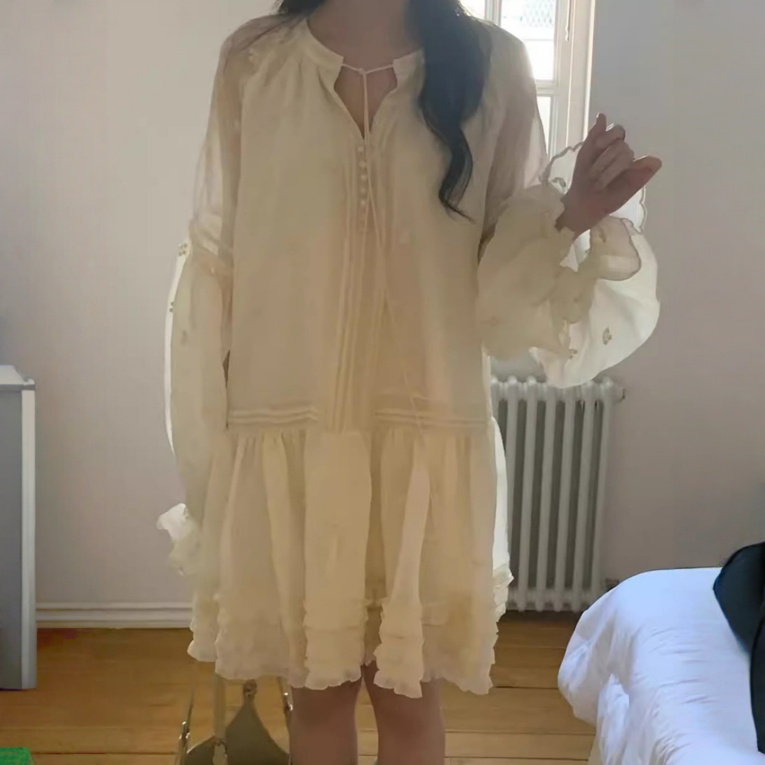 【ワンピース】春 秋 冬 刺繍  キュート フレアスリーブ ワンピース 【JZシリーズ】