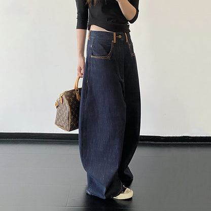 【ボトムス】ヴィンテージバナナデニム レディース 配色ステッチ ルーズフィット 裾ギャザー デザインジーンズ【FCシリーズ】