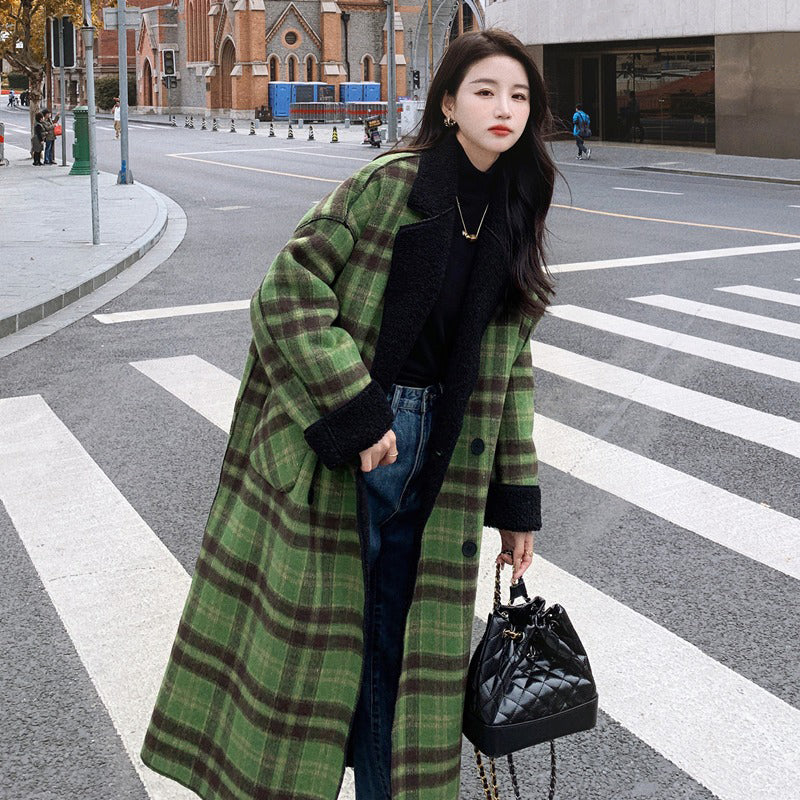 【アウター】2WAY仕様で着回し自在✨！リバーシブル チェック柄 レディース 冬新作 韓国風 ゆったり 厚手 ウールコート【JZシリーズ】