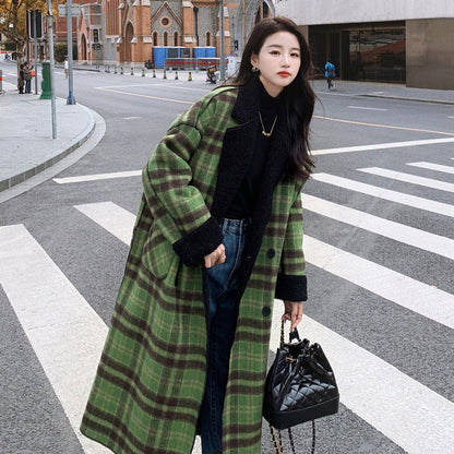 【アウター】2WAY仕様で着回し自在✨！リバーシブル チェック柄 レディース 冬新作 韓国風 ゆったり 厚手 ウールコート【JZシリーズ】
