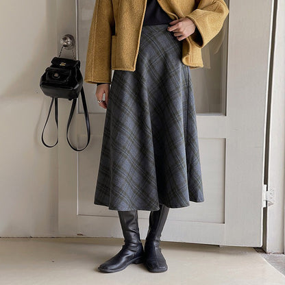 【ボトムス】ヴィンテージ風 ハイウエスト ダイヤ柄 スカート レディース 新作 Aライン スカート【SNシリーズ】