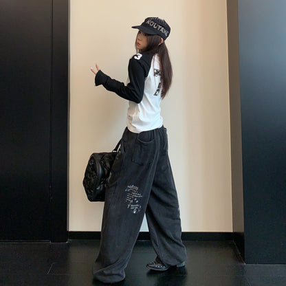 【トップス】配色切替ショート丈長袖Tシャツ レディース 初秋 ミニマル きれいめ【FCシリーズ】