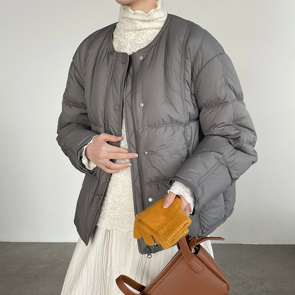 【アウター】ニットショール付き ❤ 90％ホワイトダックダウン入り ショートダウンジャケット 着回し【JZシリーズ】