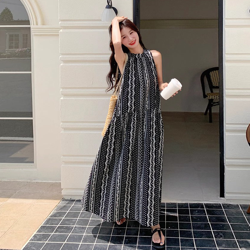 【ワンピース】フレンチ風 優美で個性的 刺繍入り オフショルダー ノースリーブワンピース【SHシリーズ】