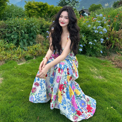 【ワンピース】ドーパミンカラー 異国風 ノースリーブワンピース 夏の旅行コーデにぴったり！細見え効果も◎【SHシリーズ】