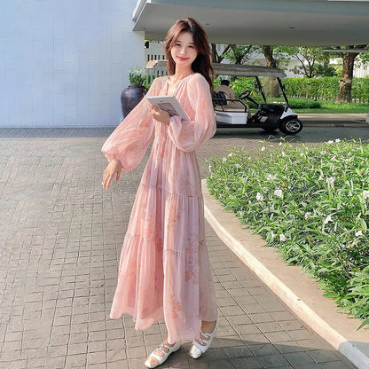 【ワンピース】フレンチ風Vネックワンピース レディース 長袖 ロング丈 上品 きれいめ【SHシリーズ】