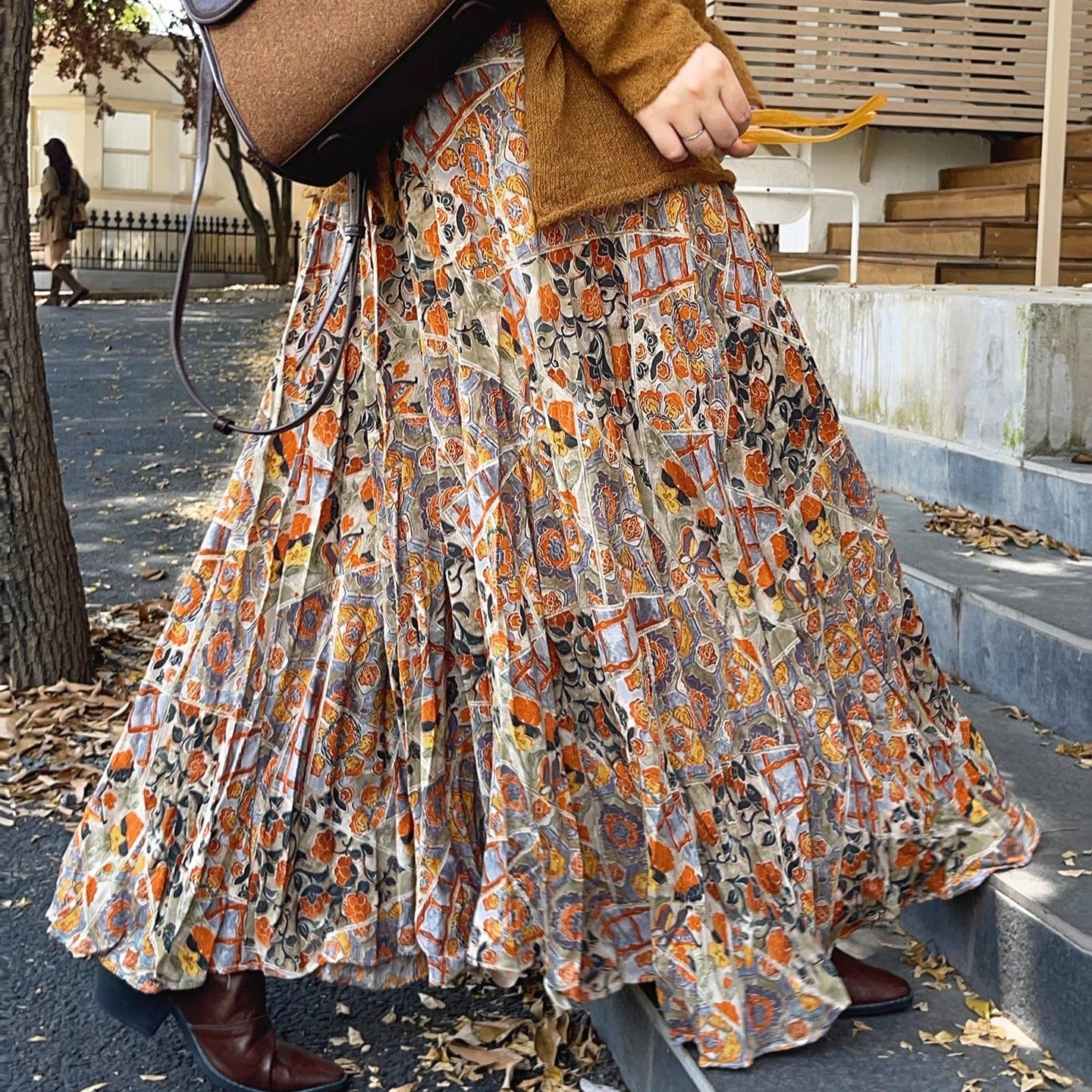 【ボトムス】花柄 春 秋 冬 大振裾 レトロ スカート 【SHシリーズ】