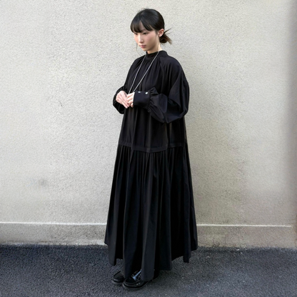 【ワンピース】春 秋 冬 リバーシブル プリーツ切り替え 大振裾 長袖 ワンピース 【JZシリーズ】【30~35日発送】