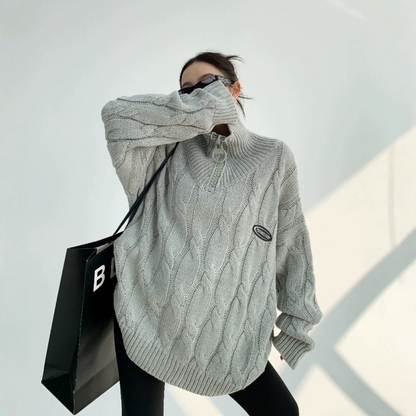 【トップス】ルーズ ファスナー付き  立襟 春 秋 冬 プルオーバー ニット セーター 【FCシリーズ】