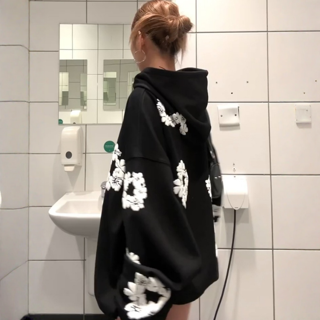 【トップス】花柄 発泡プリント フード付き パーカー 【FCシリーズ】