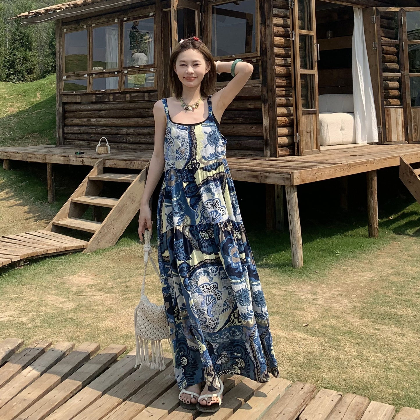 【ワンピース】夏新作 ヴィンテージ風 ゆったり カジュアル リラックスシルエット ノースリーブワンピース【SHシリーズ】