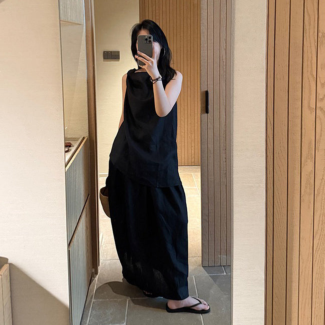 【単品注文】【セットアップ】夏 新作 アシンメトリー ツイスト タンクトップ＋スカート 上下セットアップ【SNシリーズ】