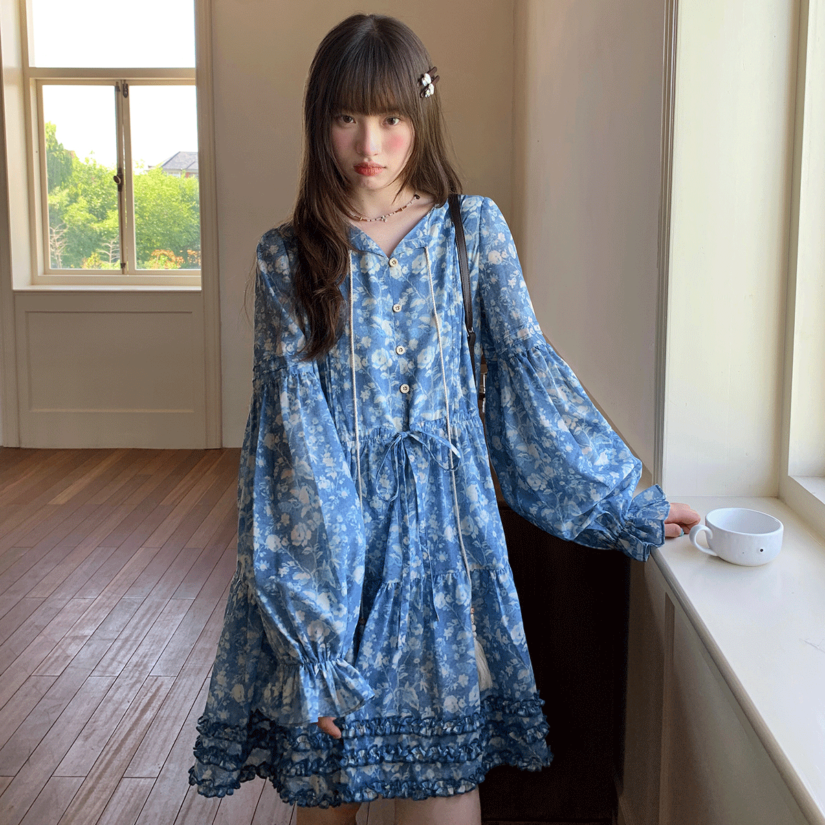 【ワンピース】春 秋 花柄 キュート 長袖 ワンピース 【SHシリーズ】