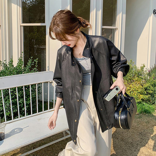 【アウター】PUレザージャケット レディース 春秋 ヴィンテージ ゆったり ショート丈 おしゃれ バイカージャケット【JZシリーズ】