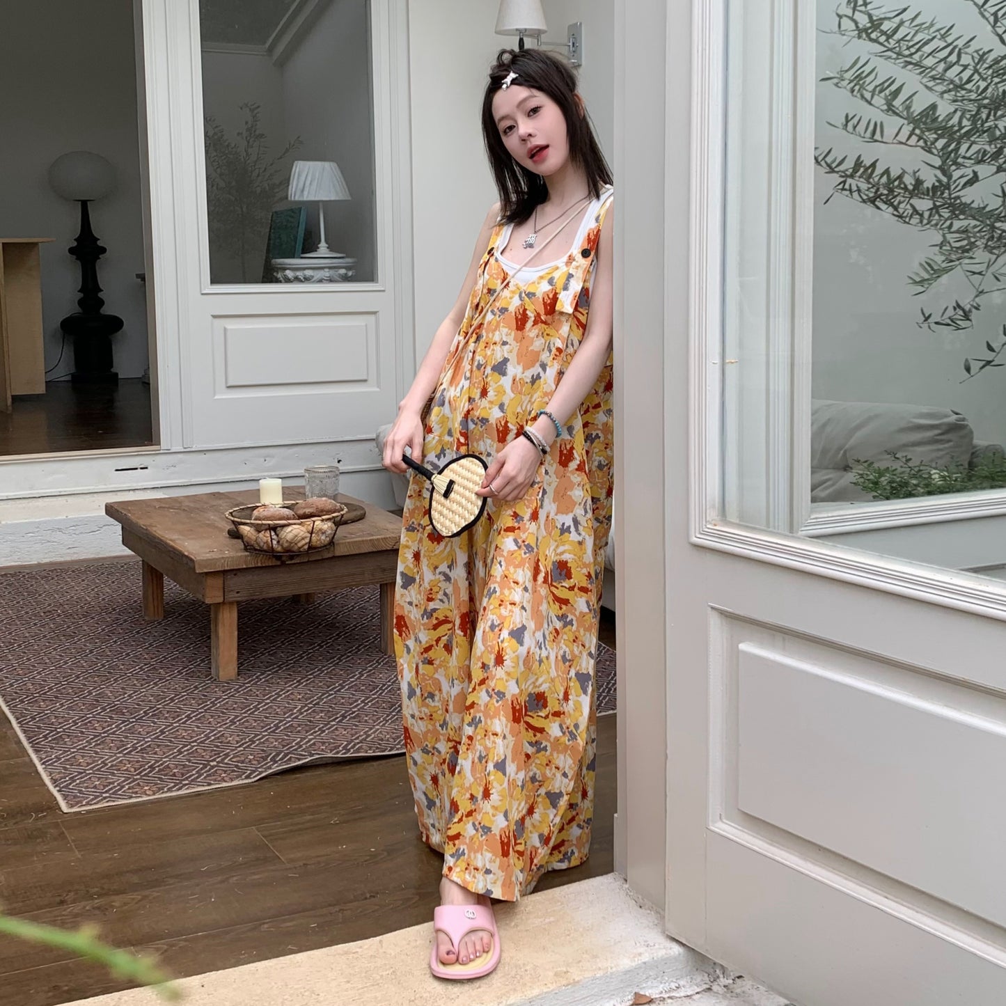 【ボトムス】夏新作 ゆったりカジュアルルーズ感 オーバーサイズ キャミサロペット オールインワン【SHシリーズ】