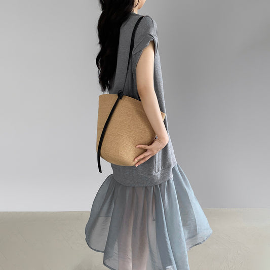 【ワンピース】カジュアル 夏 高級感 韓国風 フェイクツーイン ゆったり半袖Tシャツワンピース【JZシリーズ】