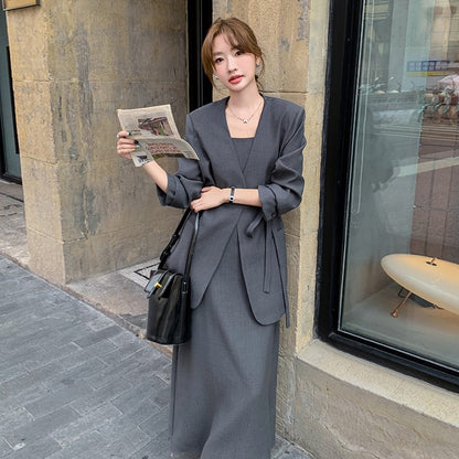 2点セット！【セットアップ】春秋にぴったりの通勤コーデ テーラードジャケット＋キャミワンピース 2点セット【JZシリーズ】【SNシリーズ】