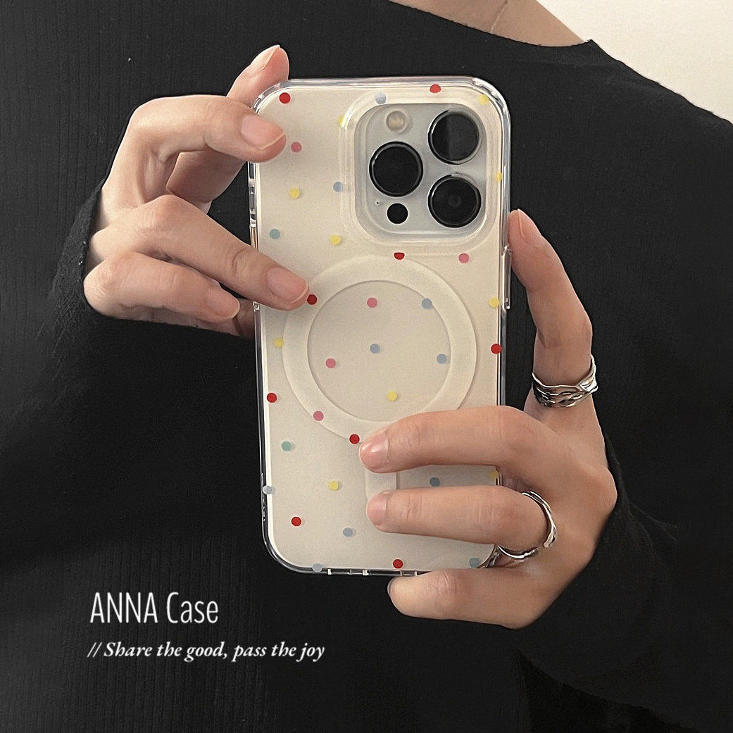 【グッズ】韓国 ins風 ガーリー パステル カラードット マグネット式 iPhone17 Pro Max対応 iPhone16 Pro / 15 Pro / 14対応 新作 全面保護 耐衝撃 ケース