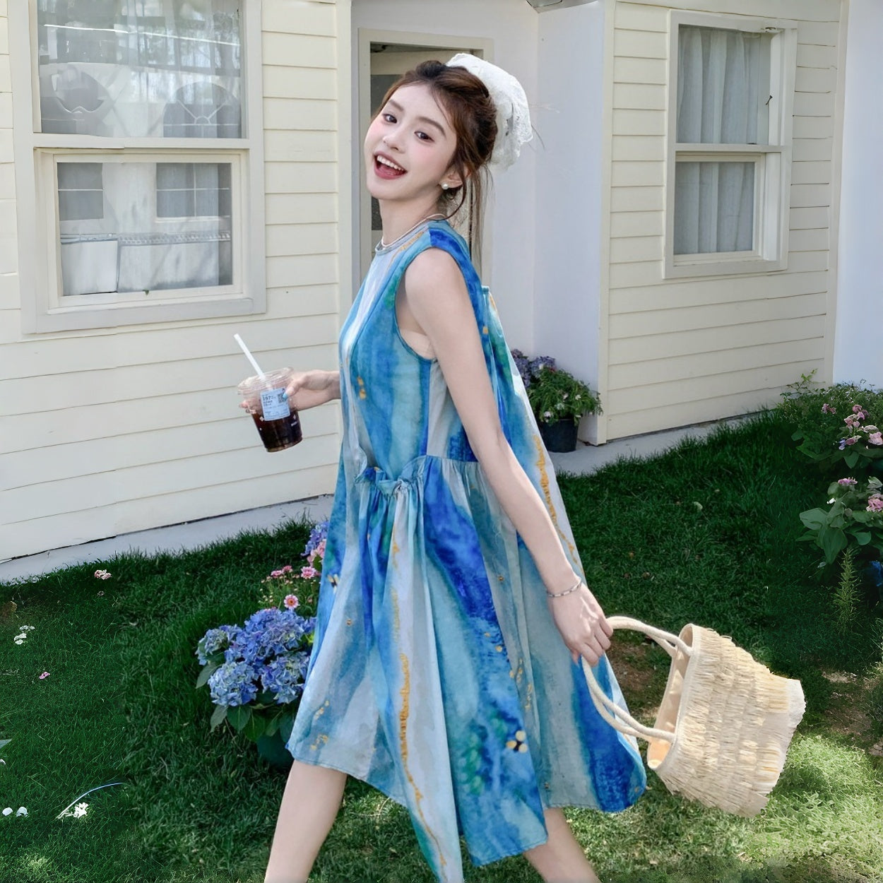 【ワンピース】ドーパミンスタイル 油画グラデーション 夏 フレンチリゾート キャミソールワンピース【SHシリーズ】