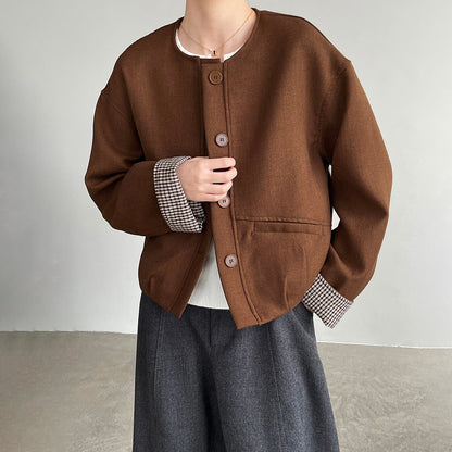 【アウター】春秋 韓国風 クルーネック シングルボタン ジャケット コート レディース【JZシリーズ】