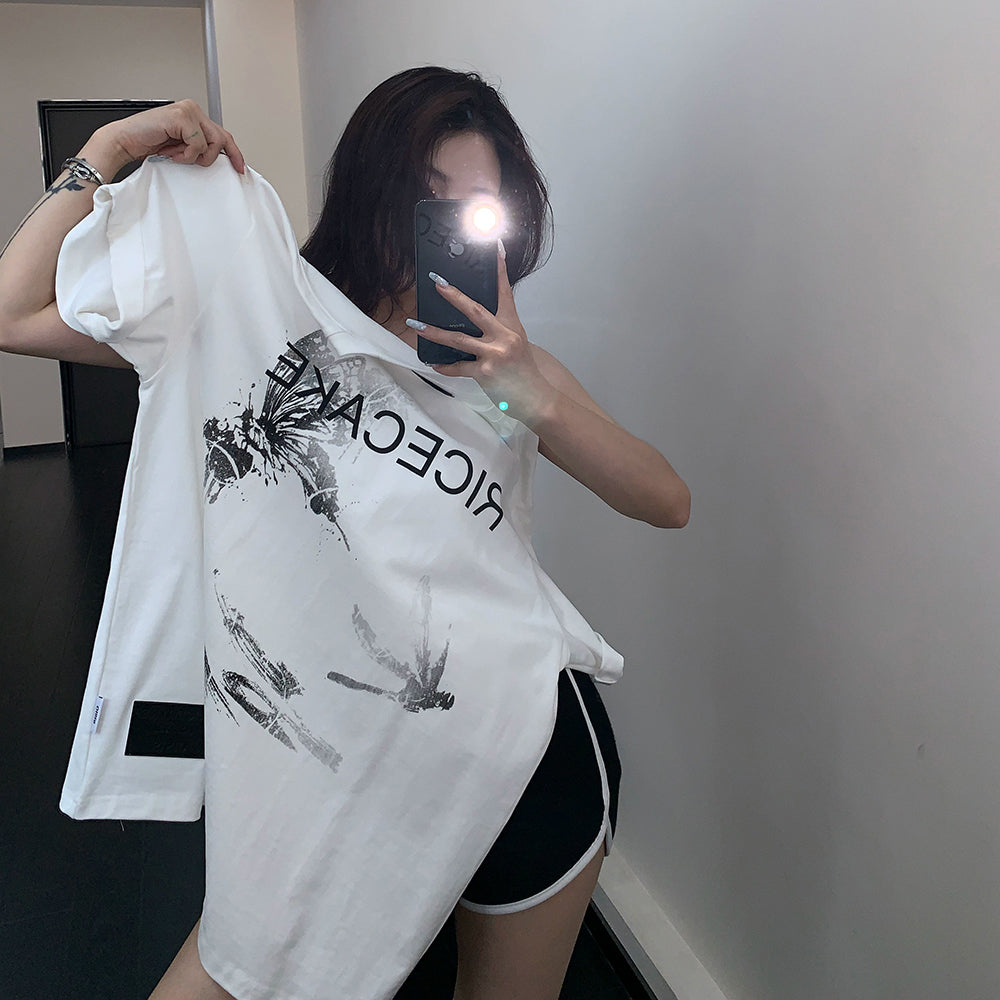 【トップス】Tシャツ レディース コットン100% プリントデザイン オーバーサイズ クルーネック 半袖 カジュアル【FCシリーズ】
