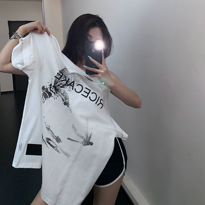 【トップス】Tシャツ レディース コットン100% プリントデザイン オーバーサイズ クルーネック 半袖 カジュアル【FCシリーズ】