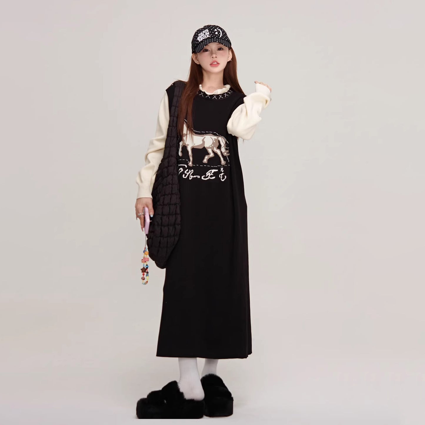 【ワンピース】✨配色デザイン♡ツーピース風ニット長袖ワンピース 冬 レディース 上品＆高見え【JZシリーズ】