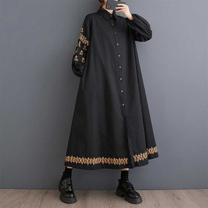 【ワンピース】春 秋 冬 刺繍 スイート 切り替え シャツ  長袖 ワンピース 【SHシリーズ】