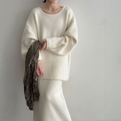 【セットアップ】春 秋 冬 バックボタンニット セーター + スカート 2点上下セット 【JZシリーズ】