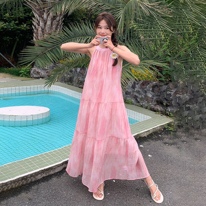 【ワンピース】夏 優しいフレンチ風 ゆったり グラデーション ノースリーブキャミソールワンピース【SHシリーズ】