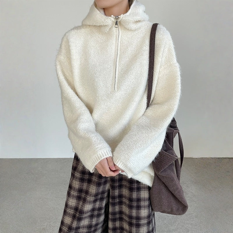 【アウター】ハーフジップ 春 秋 冬 厚手 ループウール フード付き ジャケット 【JZシリーズ】