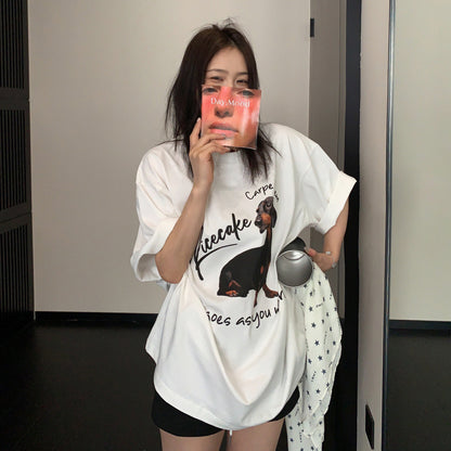 【トップス】オーバーサイズ カートゥーンプリント 半袖Tシャツ レディース カジュアル ストリート系 リラックス感【FCシリーズ】